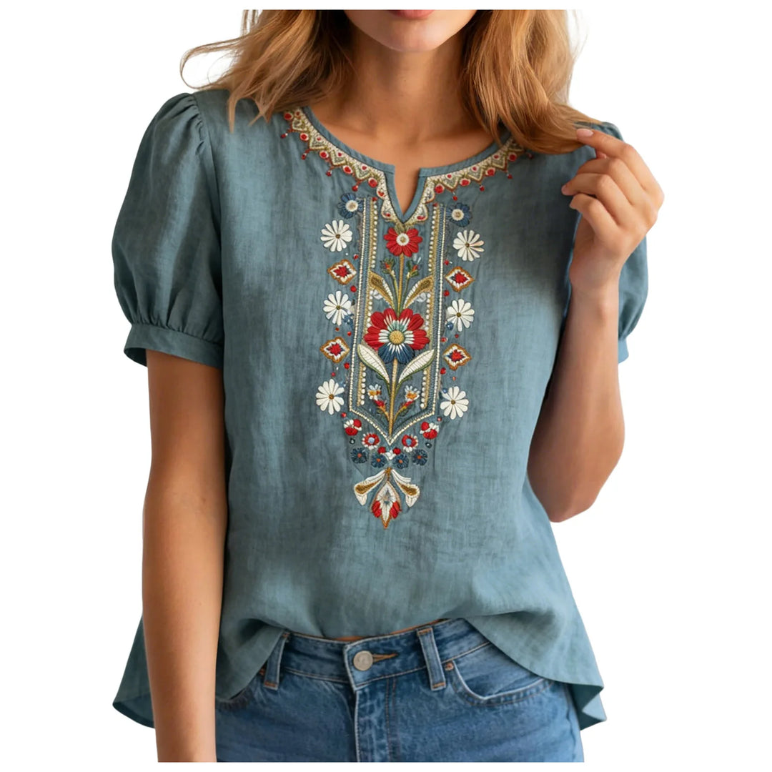 Mallorie Embroidered Linen Blouse
