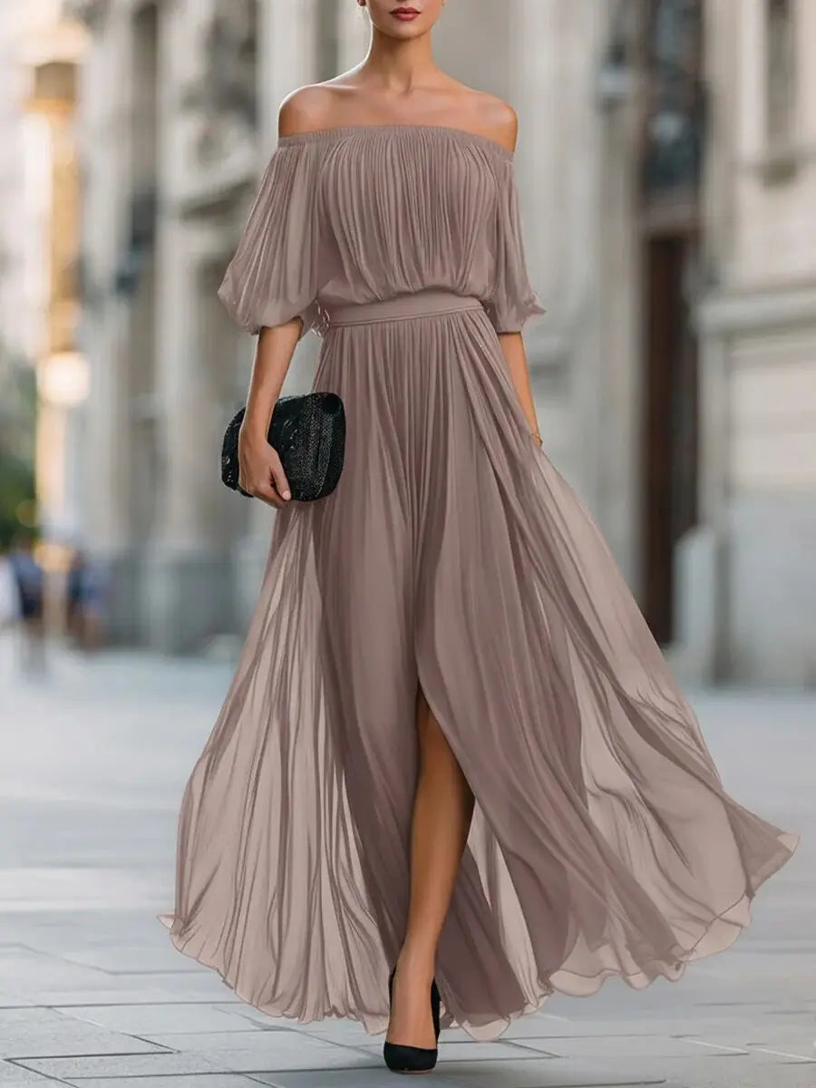 Arabella Elegant Flowy Off Shoulder Maxi Dress