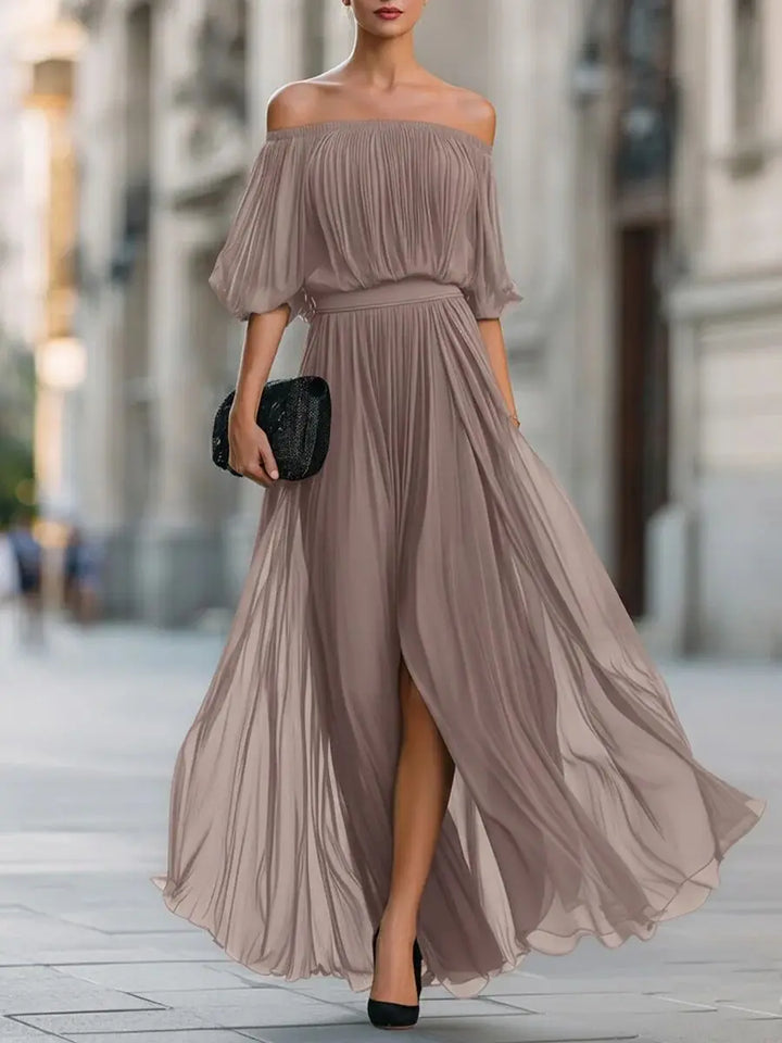 Arabella Elegant Flowy Off Shoulder Maxi Dress