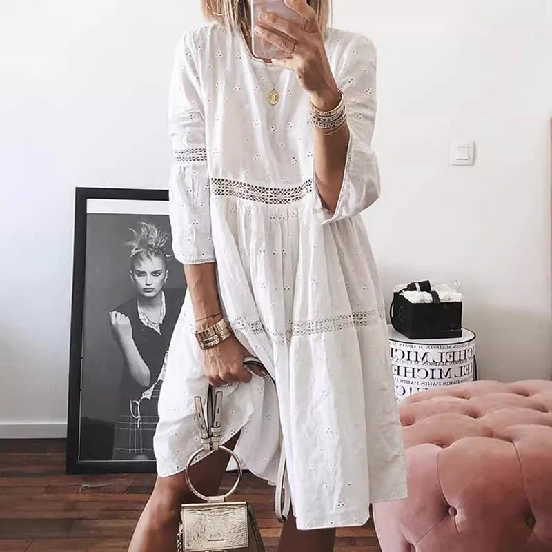 Rosalie Long Sleeve Lace Trim Midi Dress