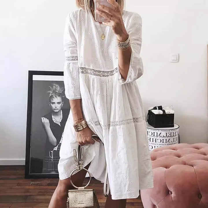 Rosalie Long Sleeve Lace Trim Midi Dress