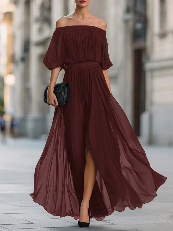 Arabella Elegant Flowy Off Shoulder Maxi Dress