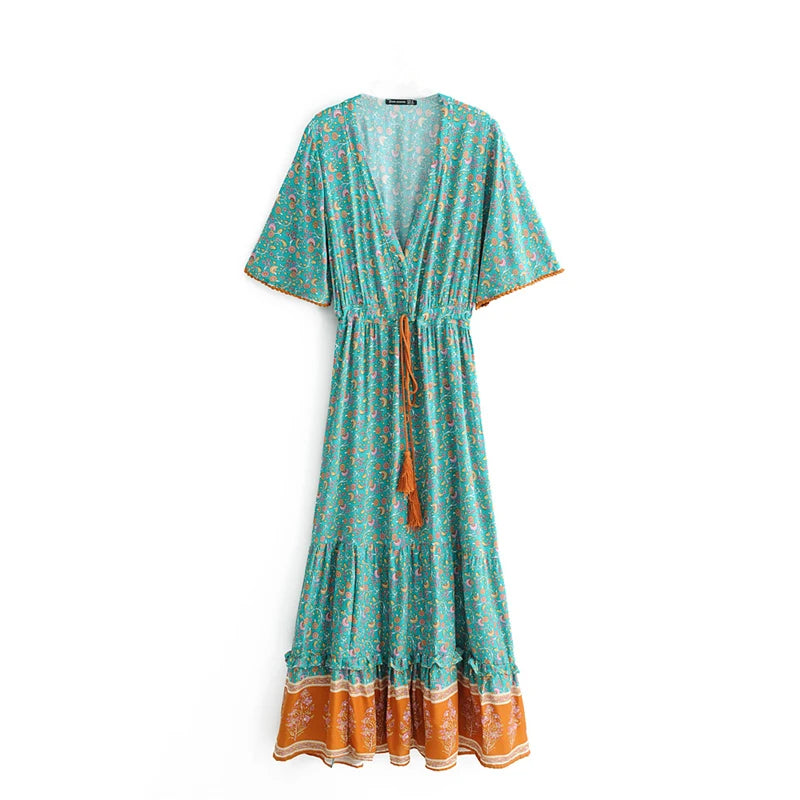 Josephine Drawstring Bohemian Maxi Dress
