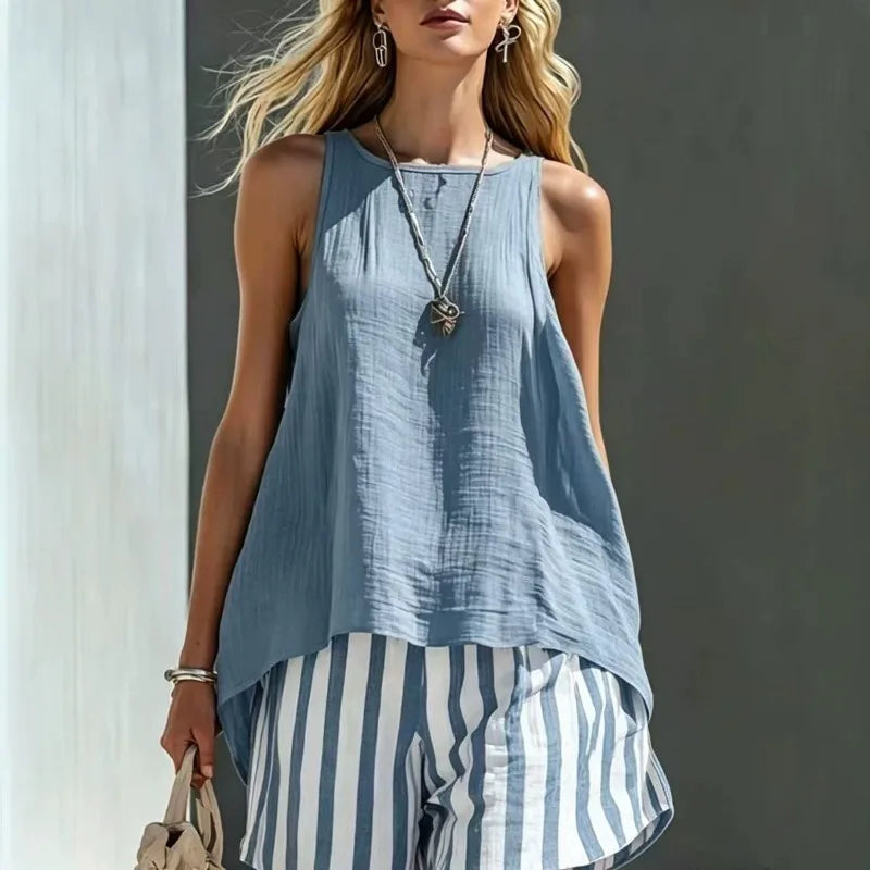 Belle Sleeveless Tank And Striped Shorts Set