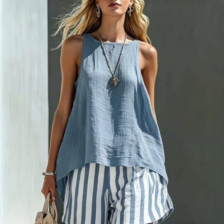 Belle Sleeveless Tank And Striped Shorts Set
