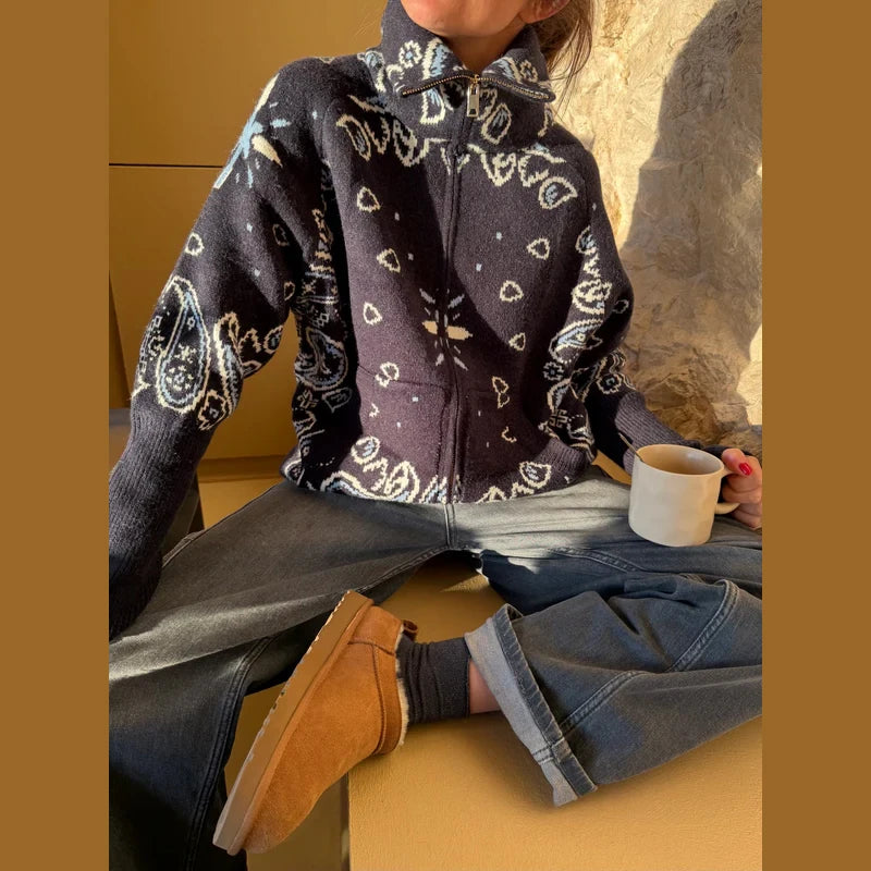 Bryony Paisley Zip Cardigan