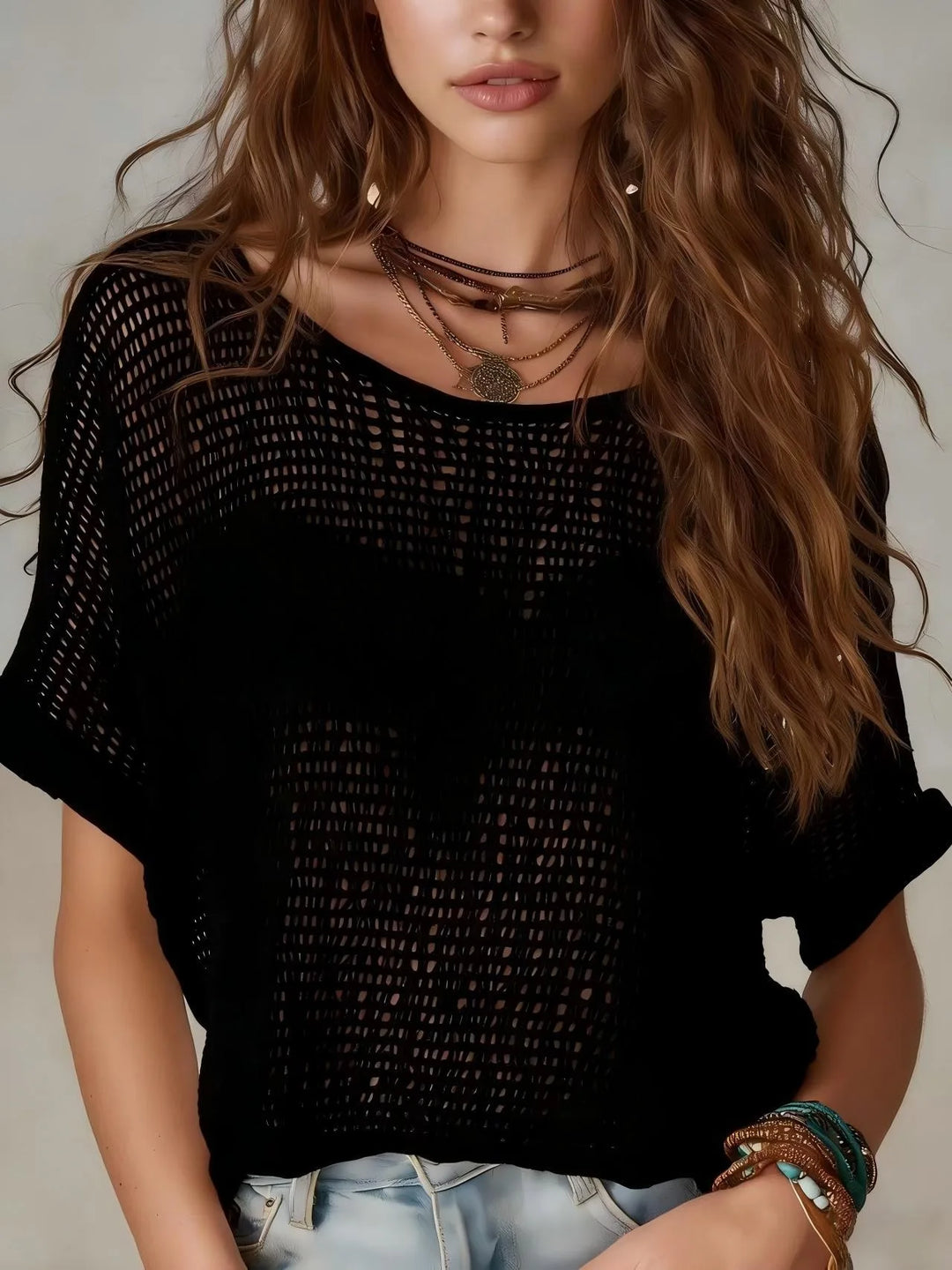 Delilah Breathable Short Sleeve Crochet Top