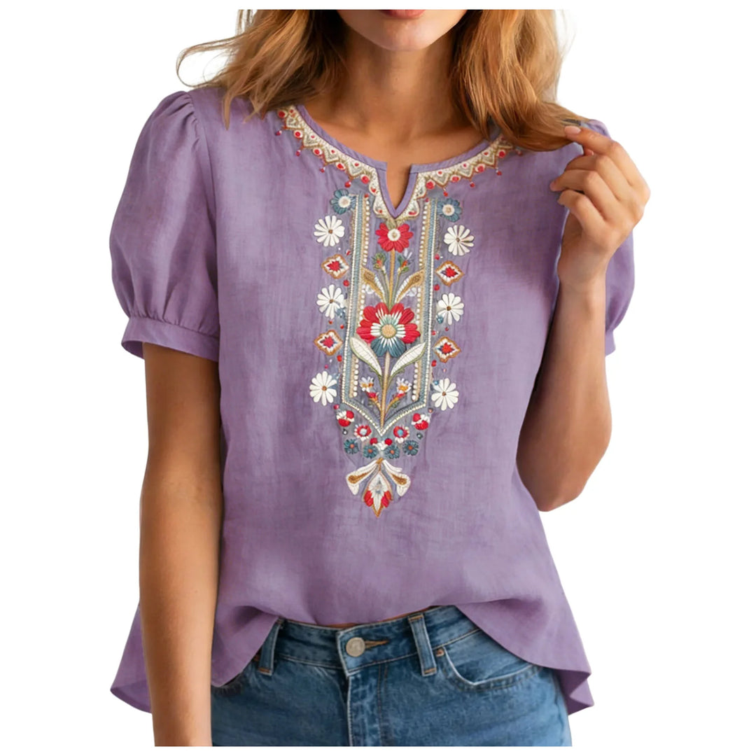 Mallorie Embroidered Linen Blouse
