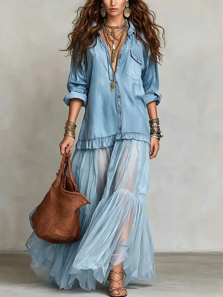 Marlowe Flowy Denim Maxi Dress