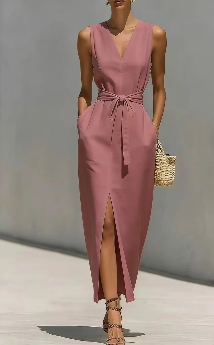 Monica Front Tie V Neck Maxi Dress