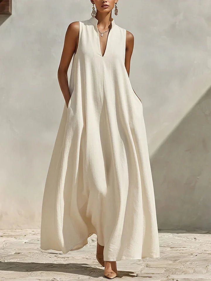 Mia Linen V-Neck Pocket Maxi Dress