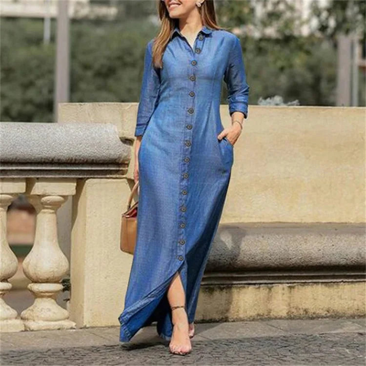 Quinn Denim Maxi Shirt Dress