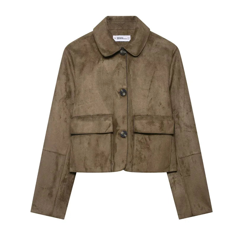 Dark khaki suede jacket front view