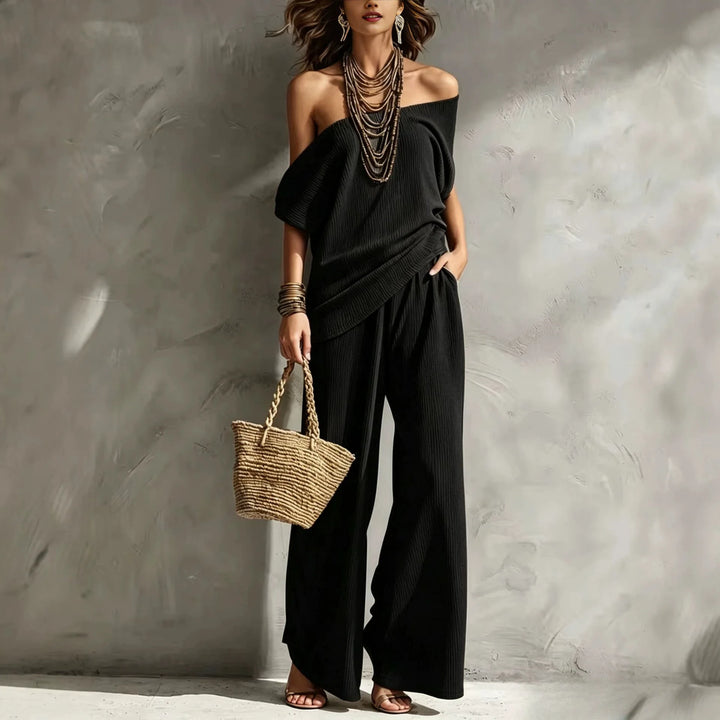 Isabelle Off Shoulder Wide Leg Jumpsuit Set