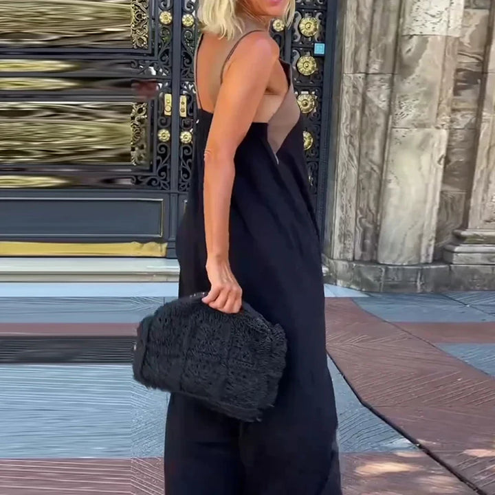 Valentina Contrast Halter Backless Maxi Dress