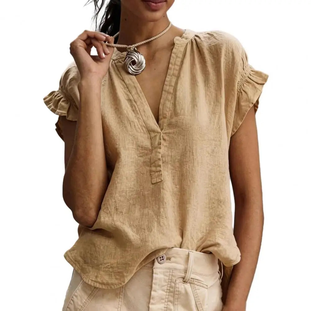 Sabrina Relaxed V Neck Ruffled Blouse