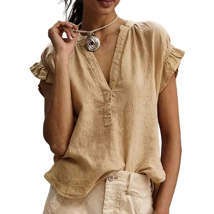 Sabrina Relaxed V Neck Ruffled Blouse