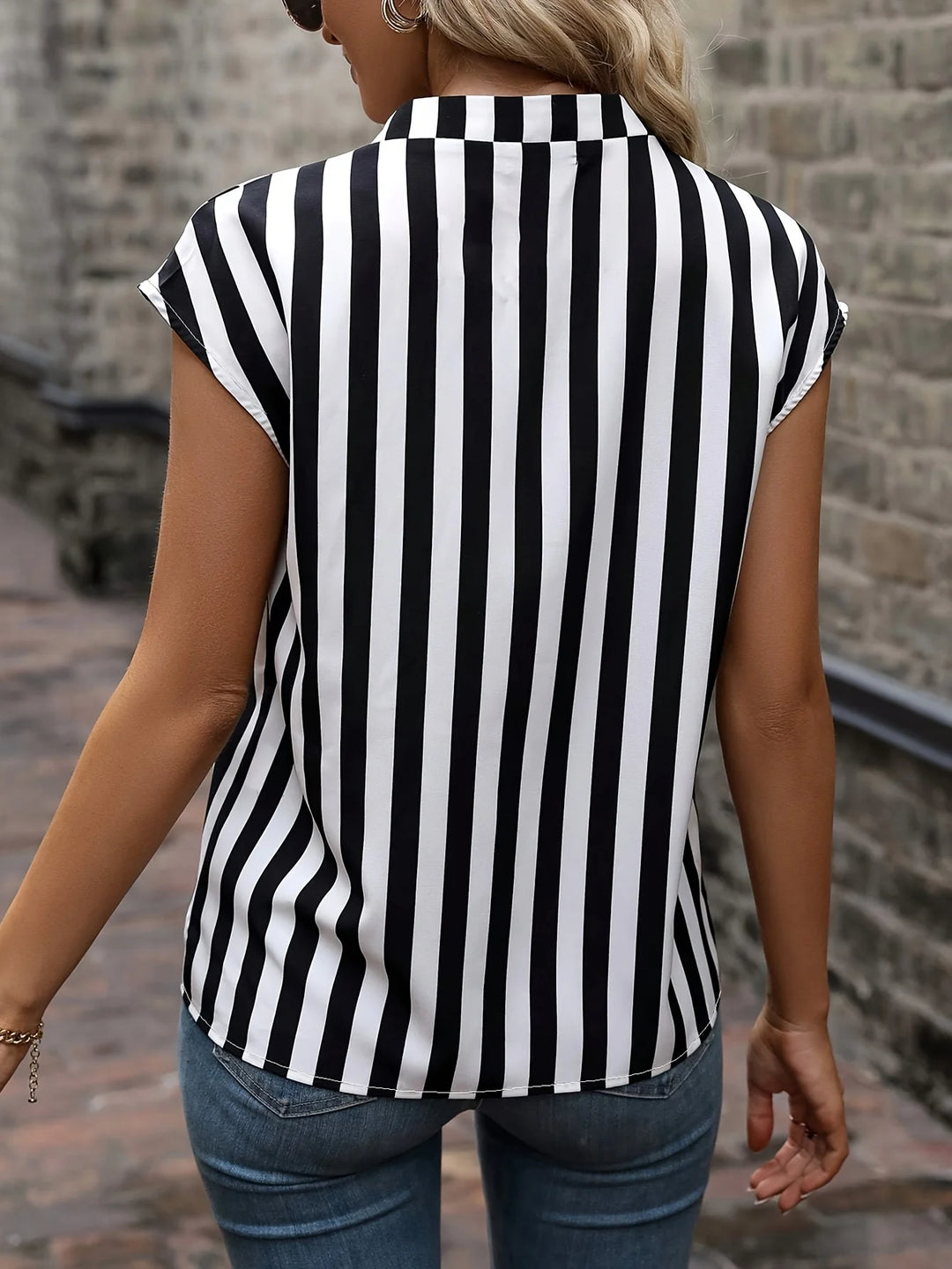 Jodie Striped V Neck Blouse