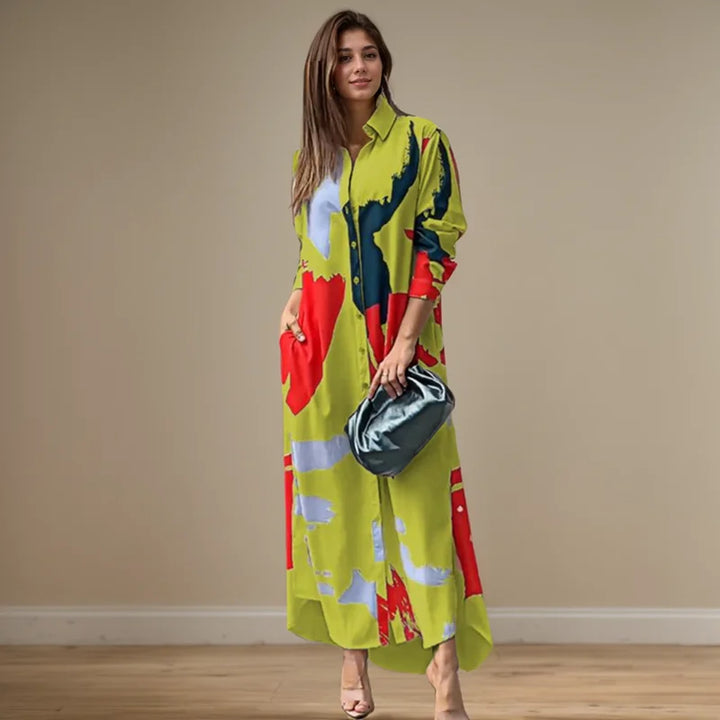 Aveline Abstract Shirt Maxi Dress