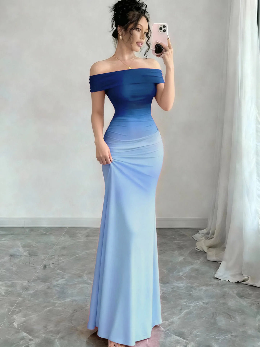 Aubrielle Elegant Off Shoulder Maxi Dress