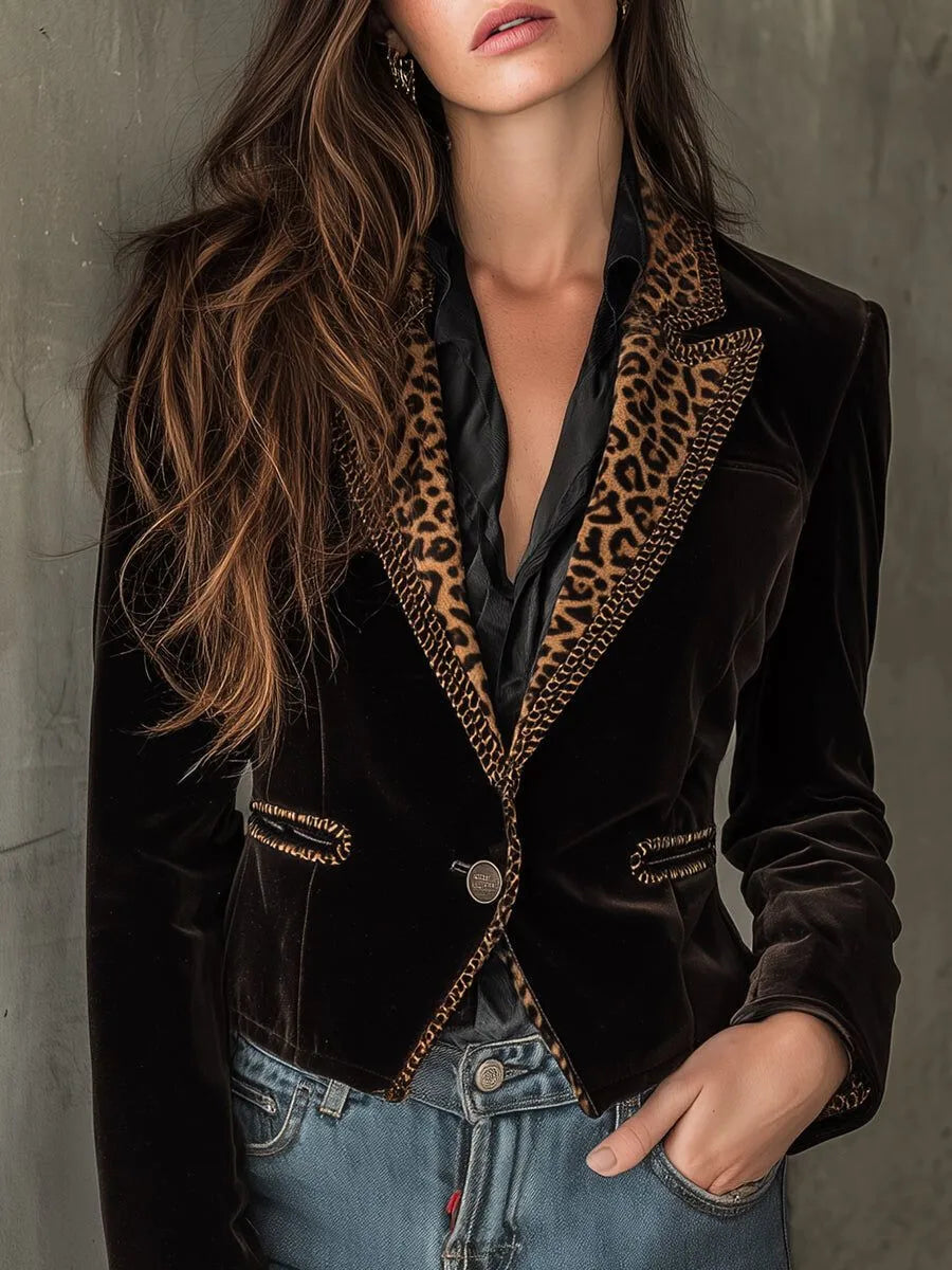 Bianca Leopard Trim Velvet Blazer