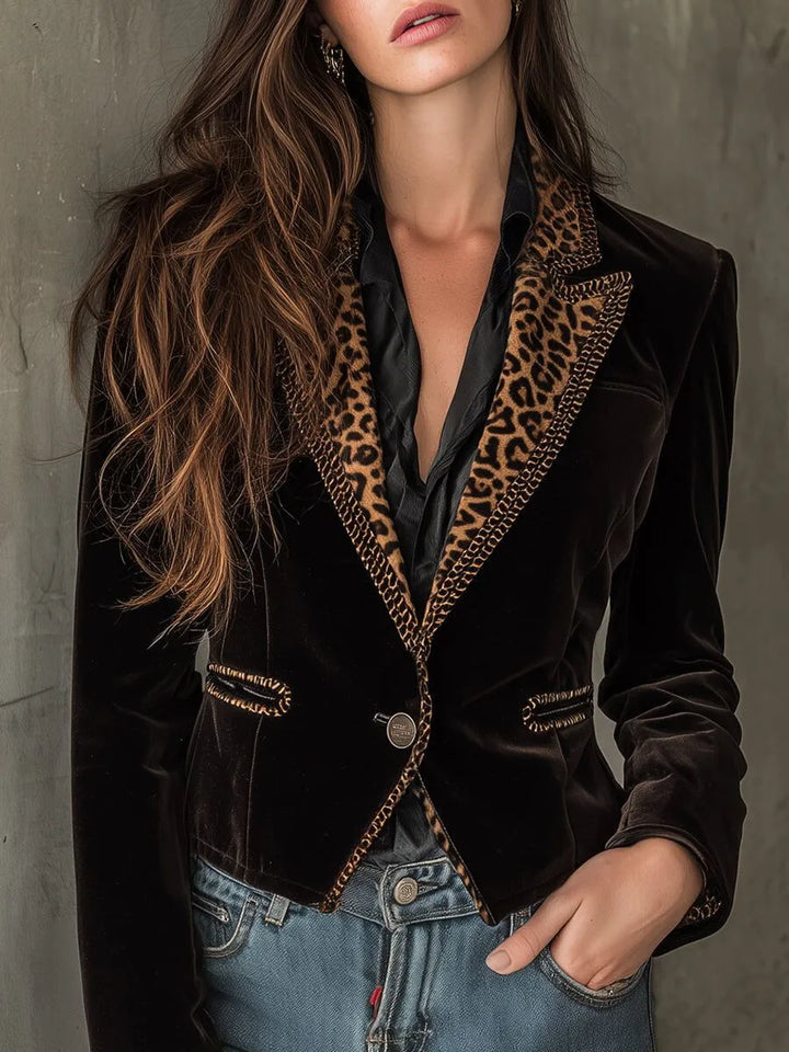 Bianca Leopard Trim Velvet Blazer