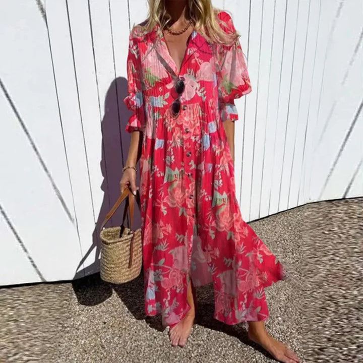Tasha Casual Printed Long Sleeve Maxi Dress
