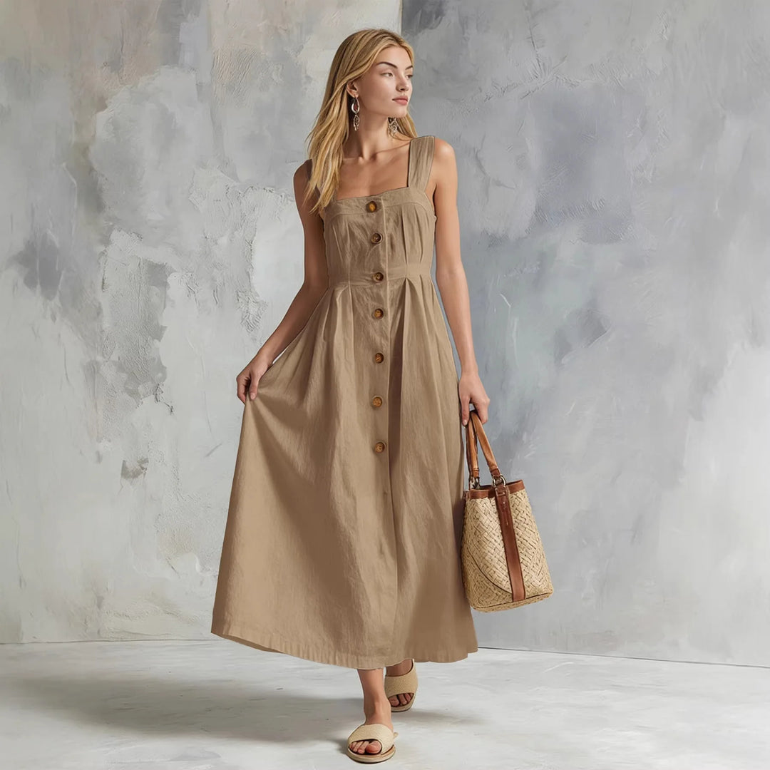 Zynara Linen Button Maxi Dress