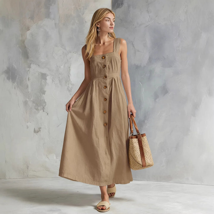 Zynara Linen Button Maxi Dress