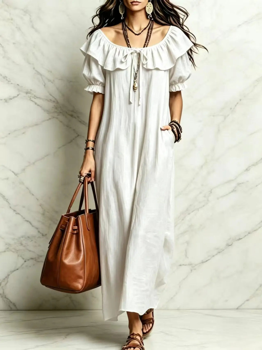 Evangeline Off Shoulder Boho Maxi Dress