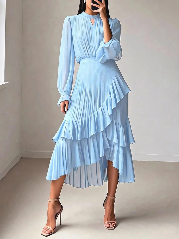 Amelie Pleated Ruffle Midi Dress