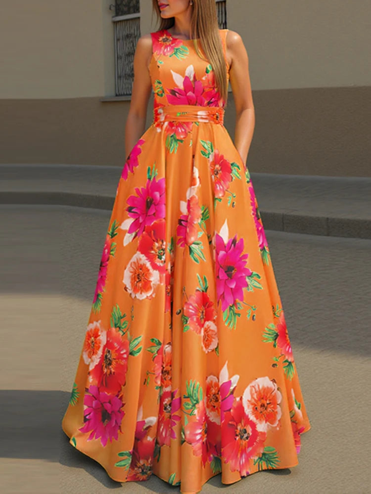 Ria Elegant Sleeveless Wedding Guest Maxi Dress
