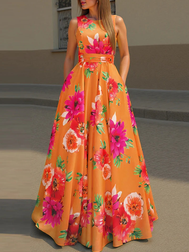 Ria Elegant Sleeveless Wedding Guest Maxi Dress