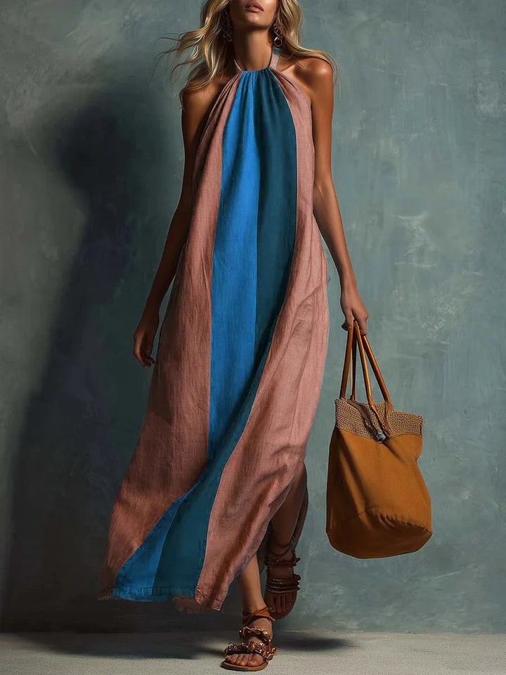 Zafira Color Block Halter Maxi Dress