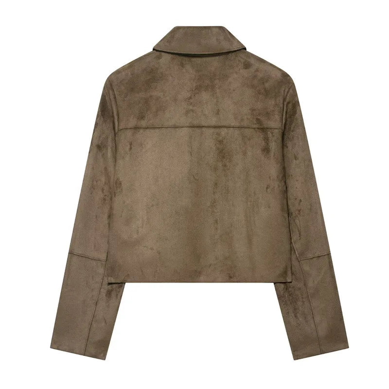 Dark khaki suede jacket back view