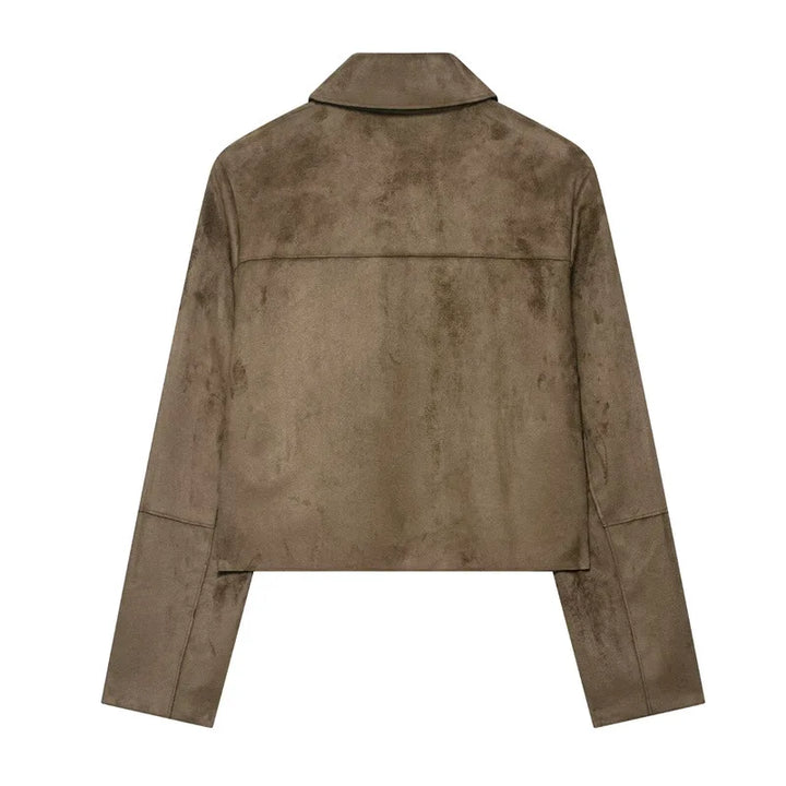 Dark khaki suede jacket back view