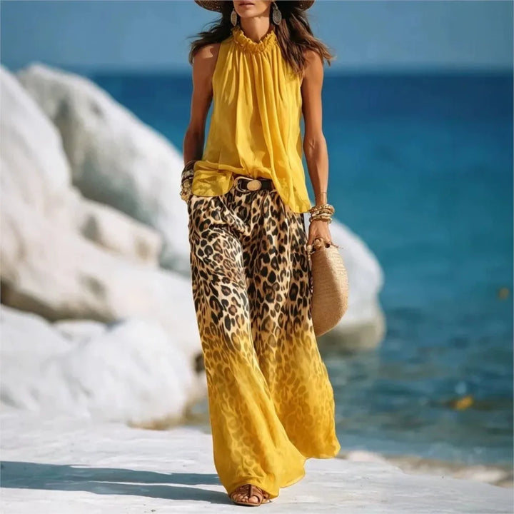 Elaria Elegant Leopard Print Palazzo Set