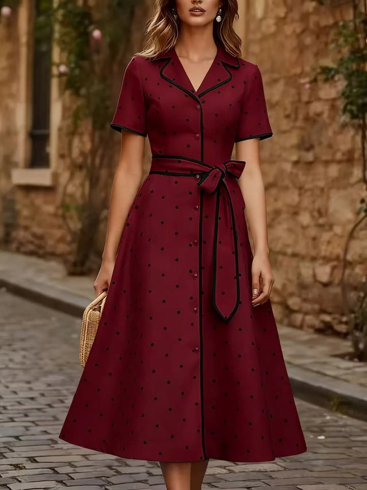 Evangeline Elegant French Polka Dot Midi Dress