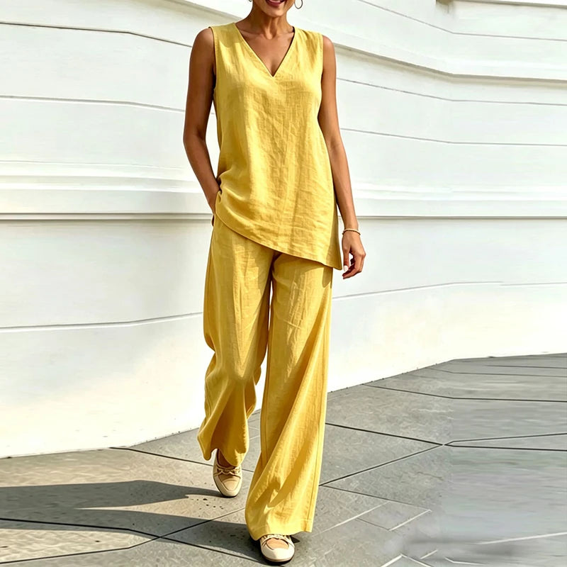 Ruby Sleeveless Blouse and Loose Pants Set