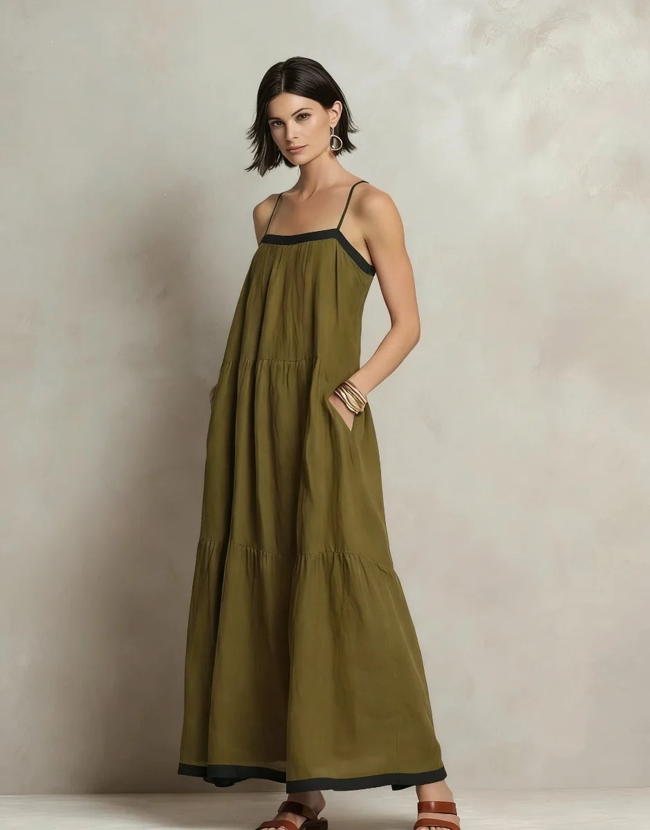 Iris Bohemian Spaghetti Strap Linen Maxi Dress