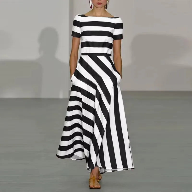 Faith Striped Boat Neck Maxi Dress