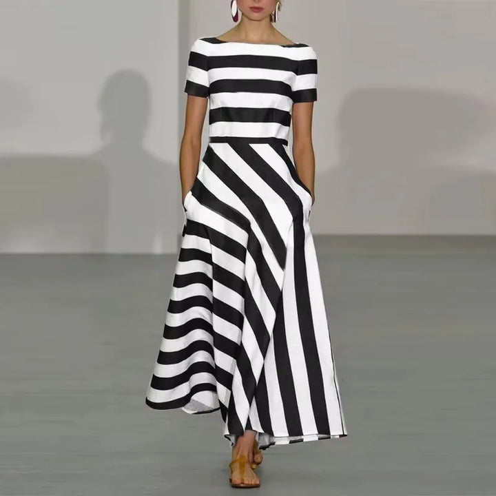 Faith Striped Boat Neck Maxi Dress