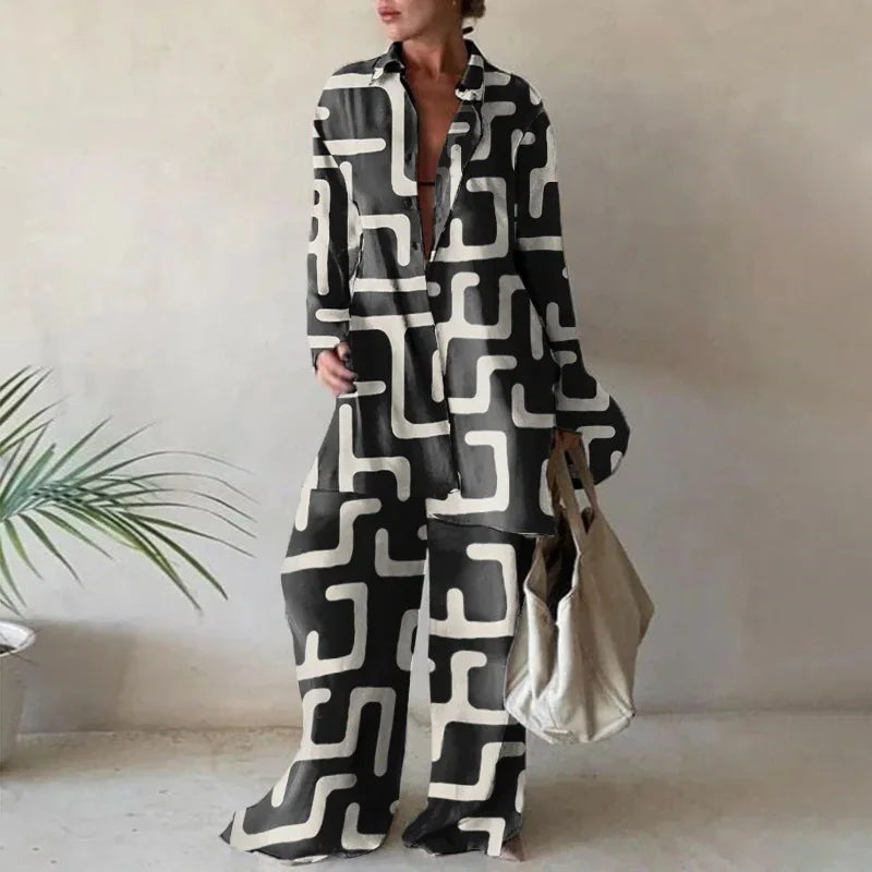 Valencia Geometric Print Long Sleeve Trouser Set