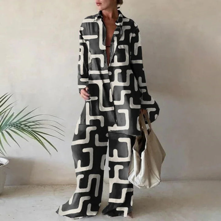 Valencia Geometric Print Long Sleeve Trouser Set