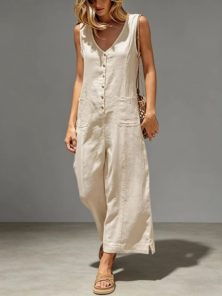 Vivian Breathable Cotton Linen Wide Leg Jumpsuit