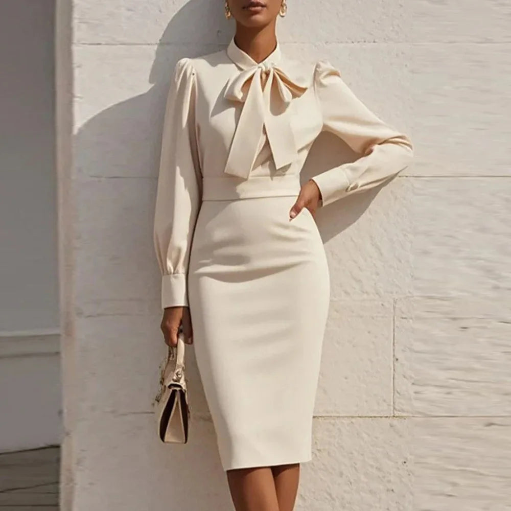 Juliet Elegant Tie Front Bodycon Midi Dress