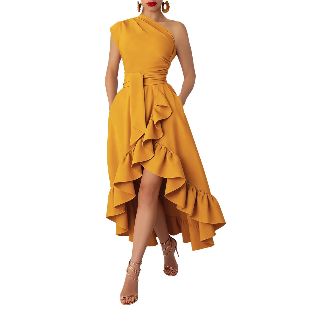 Juliana One Shoulder Ruffle Midi Dress