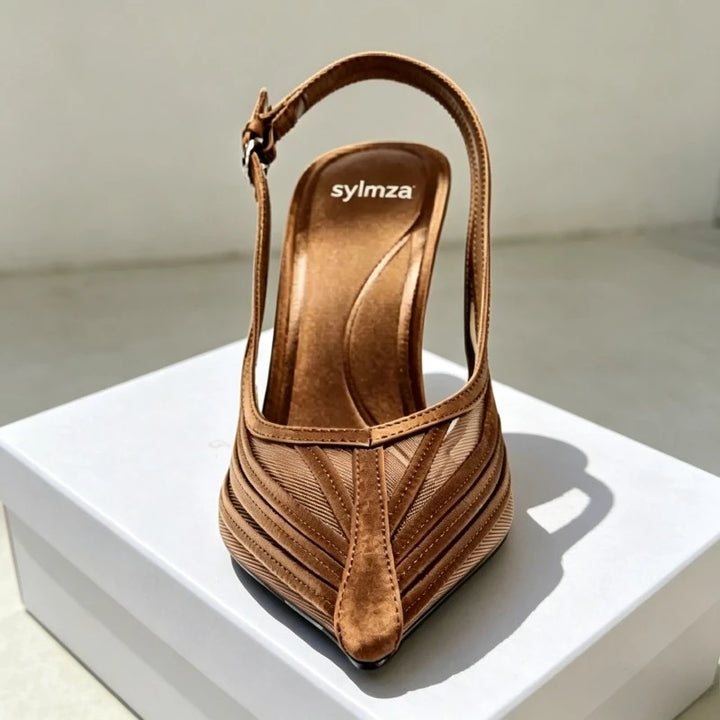 Mary Mesh Pointed Toe Slingback Heels