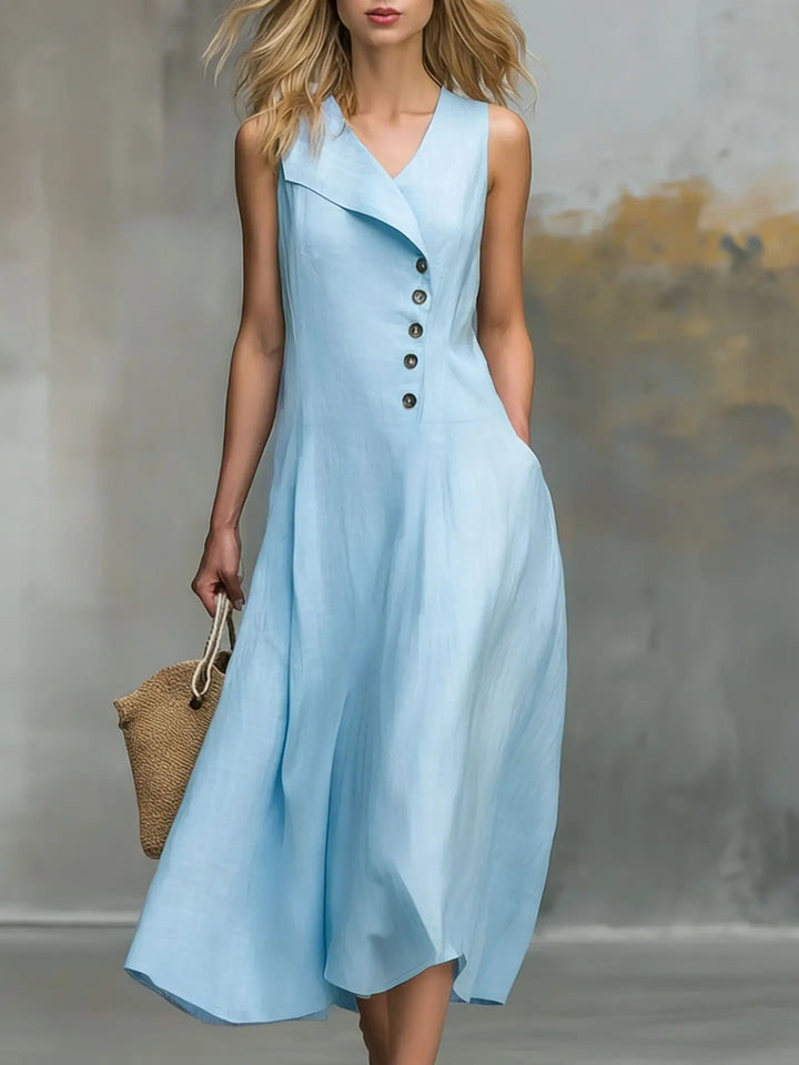 Kenna Button Detail Flowy Midi Dress
