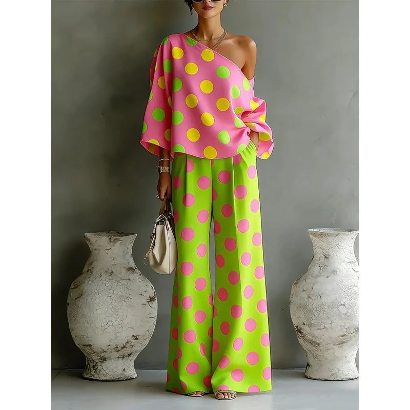 Winslow Polka Dots One Shoulder Matching Set